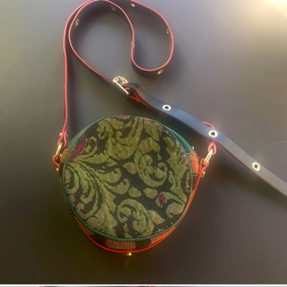 MISSONI round crossbody.Black green red handbag